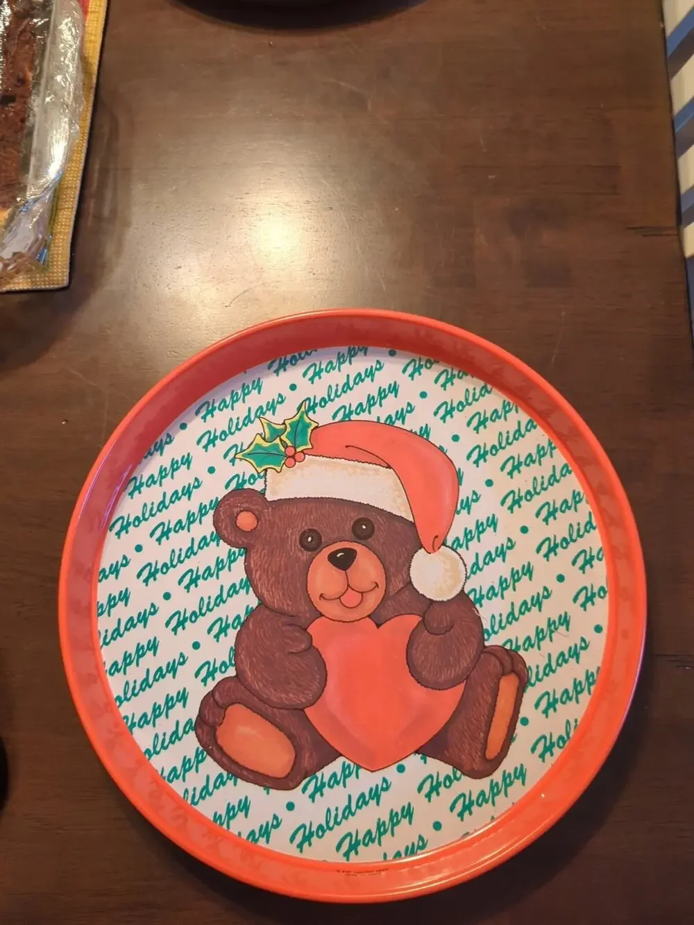 Vintage Holiday Metal Tin Cookie Christmas Serving Tray 12” Platter 1989 SNP